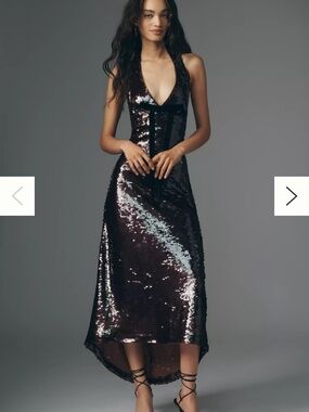 Maude Club Greta Halter Sequin Midi Dress